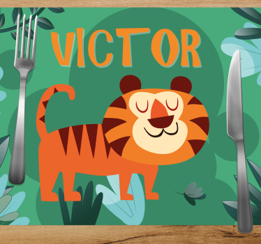 Kinder Tischset Süßer tiger für jungen mit Namen - TenStickers
