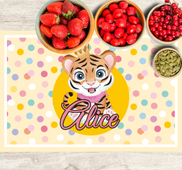 Kinder Tischset Süßer tiger für mädchen mit Namen - TenStickers