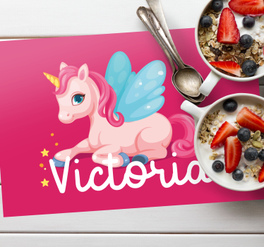 Platzset mit Namen Lustiges rosa glückliches einhorn - TenStickers