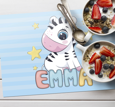 Platzset mit Namen Süßes zebra mit Namen - TenStickers