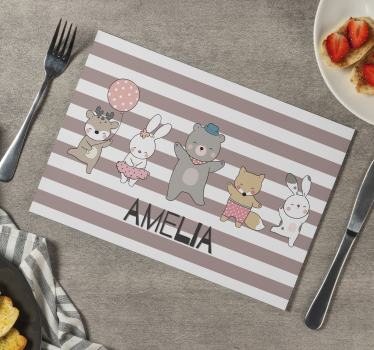 Platzset mit Namen Tiere tanzen mit Namen - TenStickers