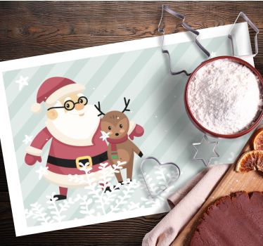 Platzset Weihnachten Weihnachtsmann posiert mit rentieren - TenStickers