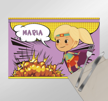 Tischset mit Namen comic Superheldin - TenStickers