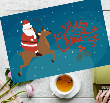 Tischset weihnachten mit santa auf dem rentier - TenStickers