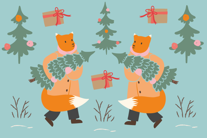 Tischset weihnachten mit festlichem fuchs und baum - TenStickers