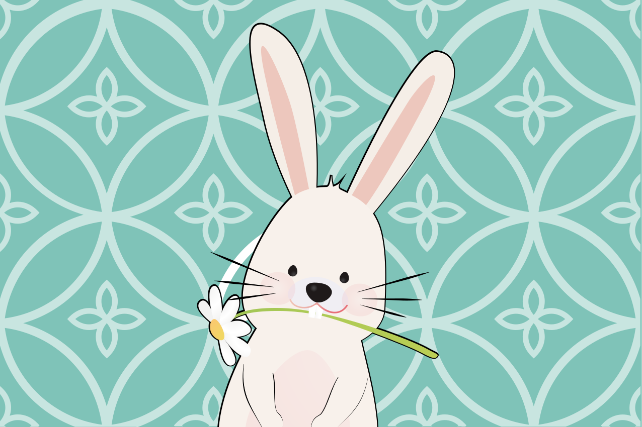 Tischset kinder süßer hase mit blume - TenStickers