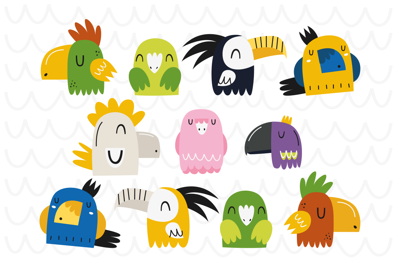 Tischset kinder mit bunten vogelköpfen - TenStickers