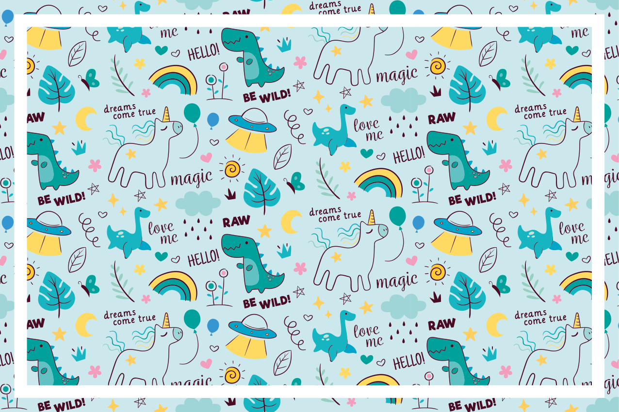 Tischset kinder bunte dino fantasie - TenStickers