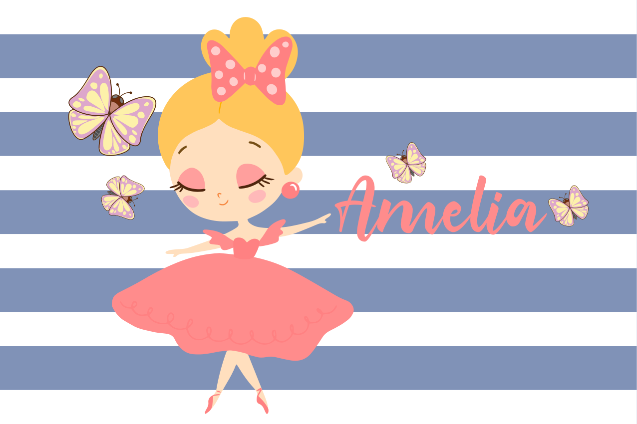 Tischset mit Namen Prinzessin mit rosa kleid und schmetterlingen - TenStickers