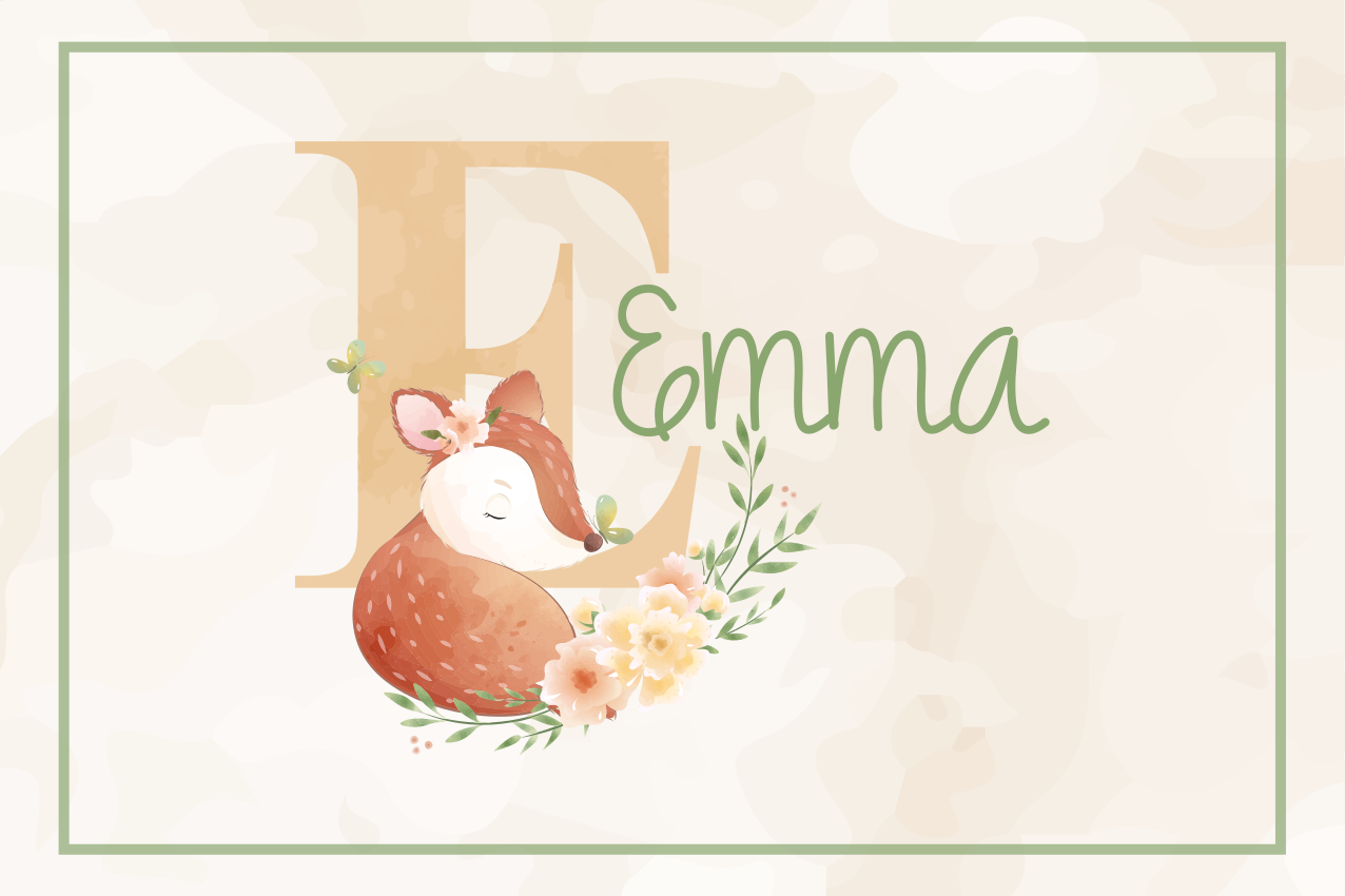 Tischset Kinder Süße tiere rehe mit Namen - TenStickers