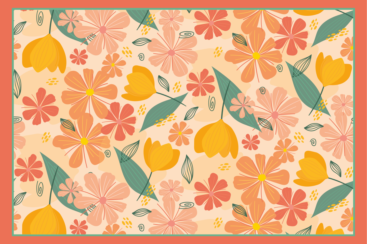 Tischsets originell Bunte vintage blätter und blumen - TenStickers