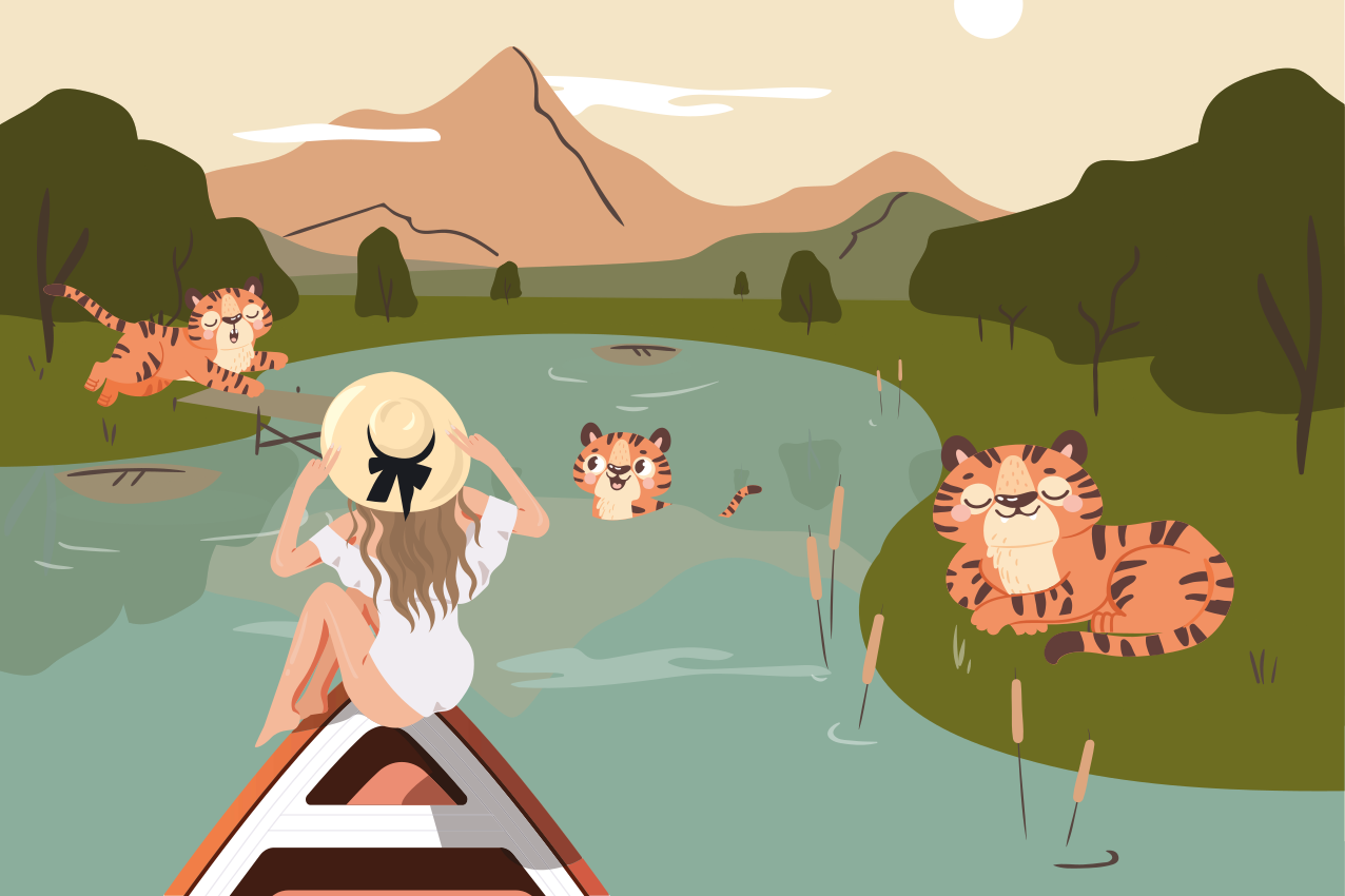 Tischset kinder spielende tiger szene - TenStickers