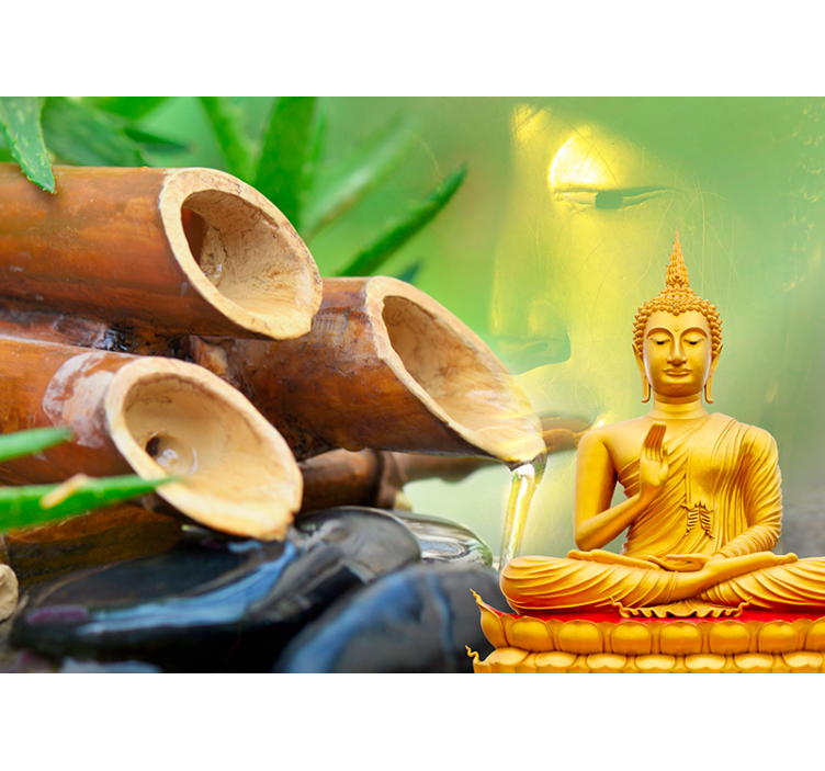 Goldener Buddha mit Wasser Wandtapete - TenStickers
