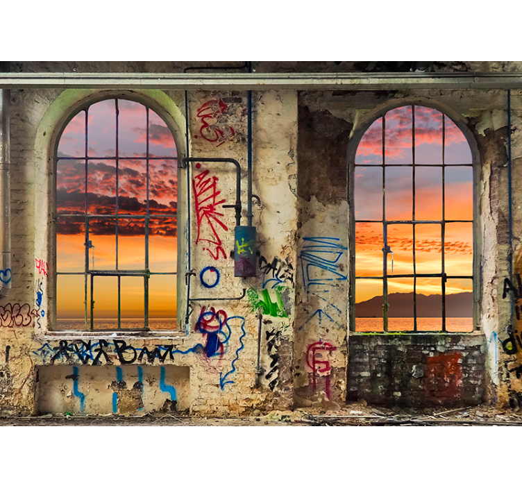 3D Tapete Graffiti Wand mit Ausblick - TenStickers