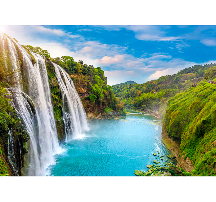 Tapete Wohnzimmer Fototapete Wasserfall Türkis - TenStickers
