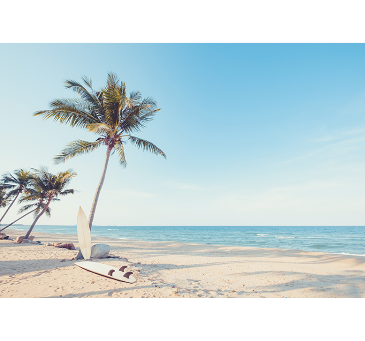 Strand mit Palme Meer Fototapete Wohnzimmer - TenStickers