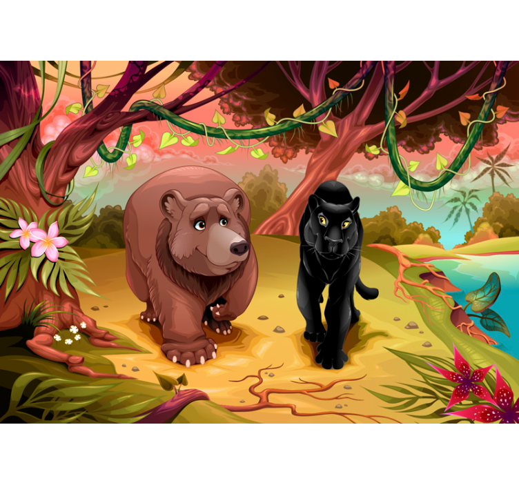 Fototapete Kinderzimmer Bär und Panther - TenStickers