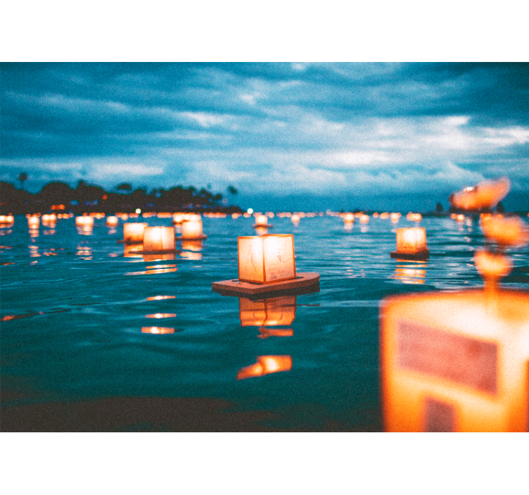 Fototapete Natur schwimmende laternen nacht - TenStickers