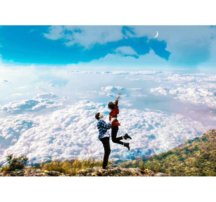 Fototapete Liebe freudige umarmung über den wolken - TenStickers