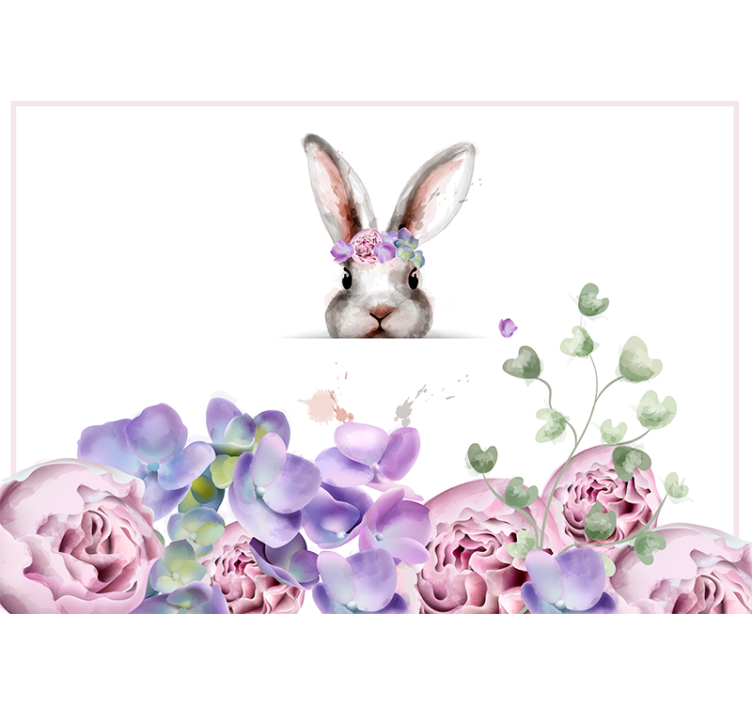 Fototapete Kinderzimmer Hase mit Blumen - TenStickers