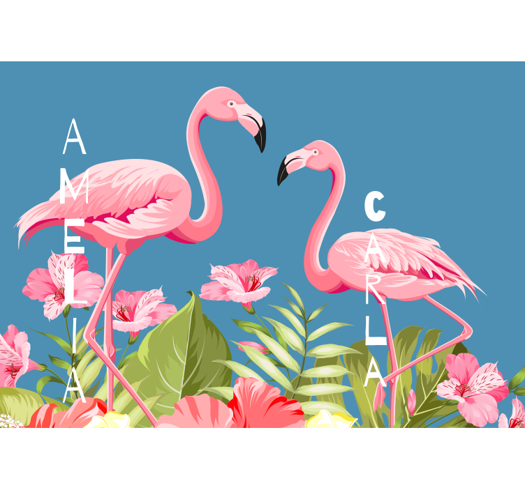 Fototapete Tiere flamingos und blüten - TenStickers