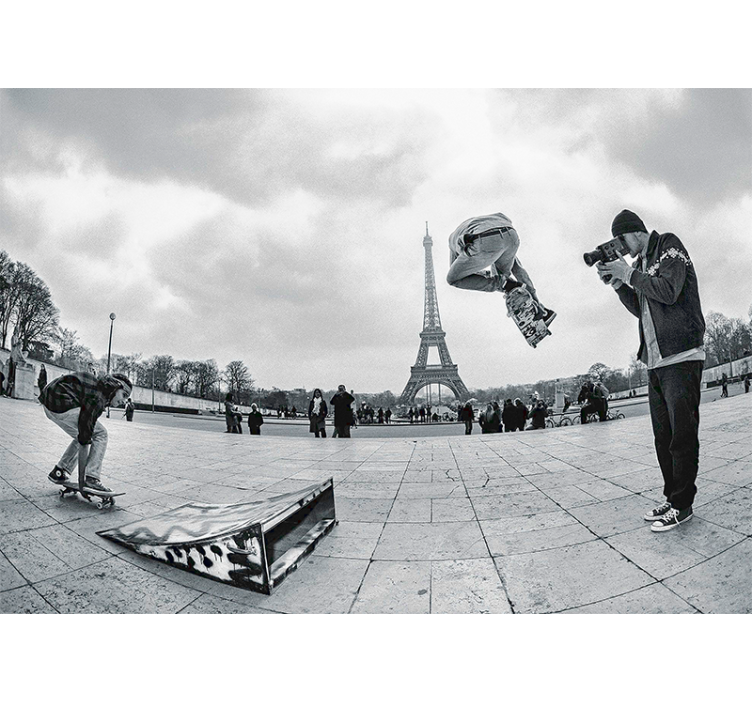 Fototapete Paris eiffelturm skateboard - TenStickers
