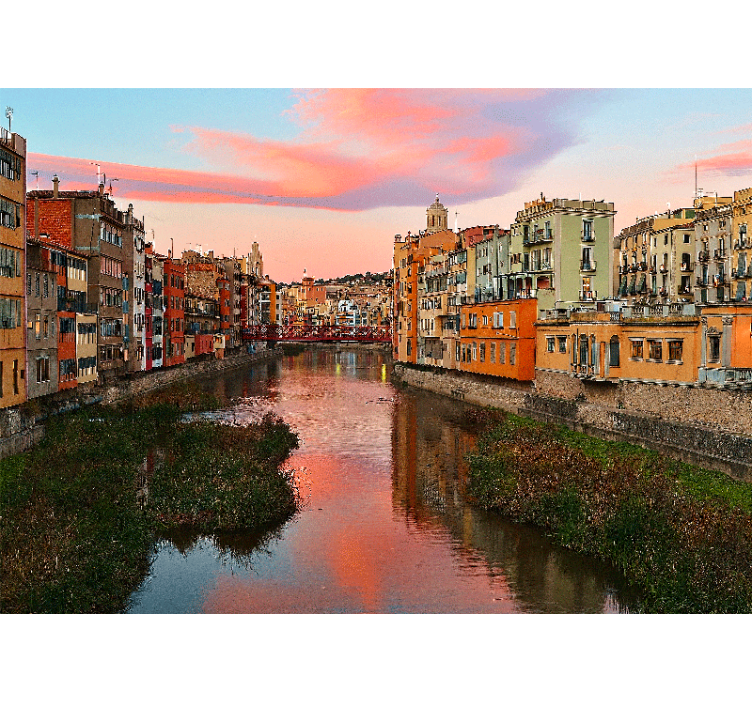 Fototapete städte girona sonnenuntergang am fluss - TenStickers