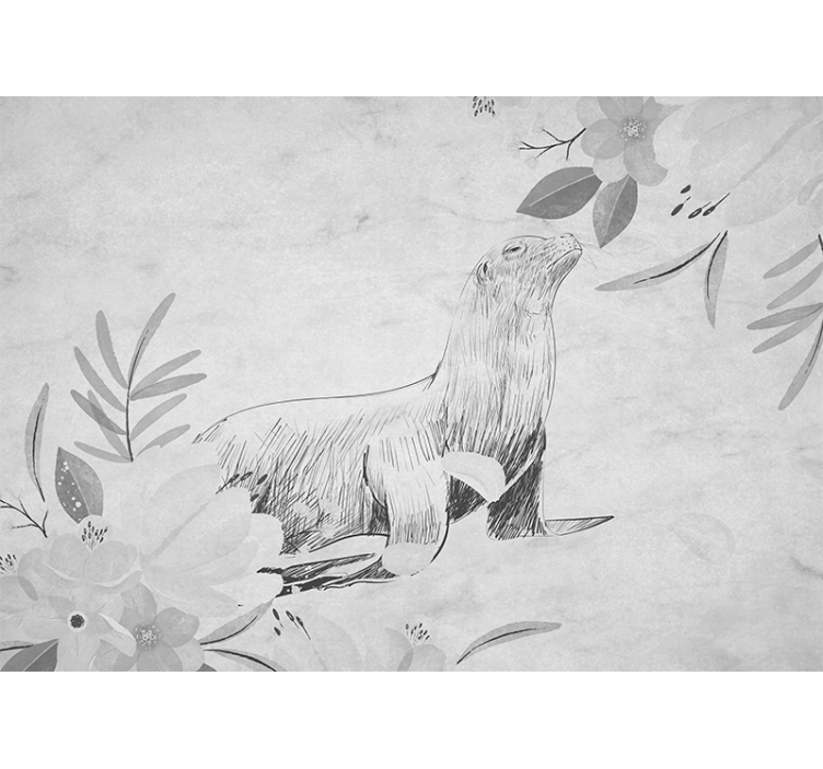 Fototapete badezimmer seehund unter blumen - TenStickers