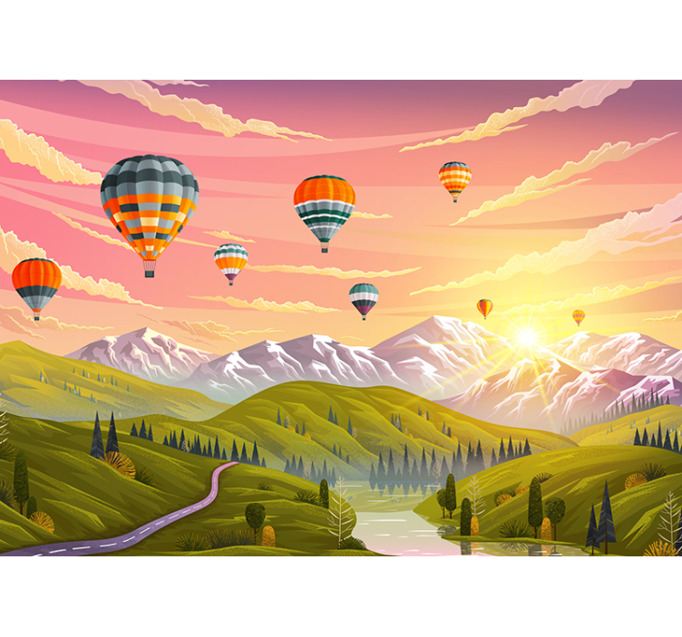 Fototapete landschaft mit heißluftballons - TenStickers