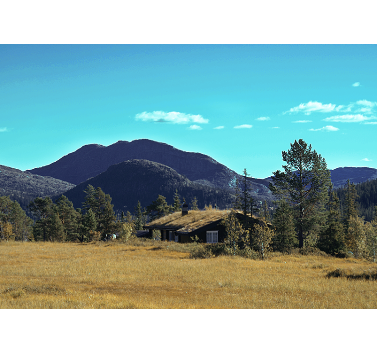 Fototapete landschaft berghütte rückzugsort - TenStickers