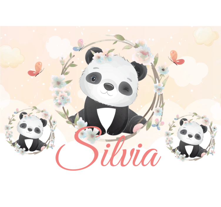 Fototapete tiere panda mit blumen - TenStickers