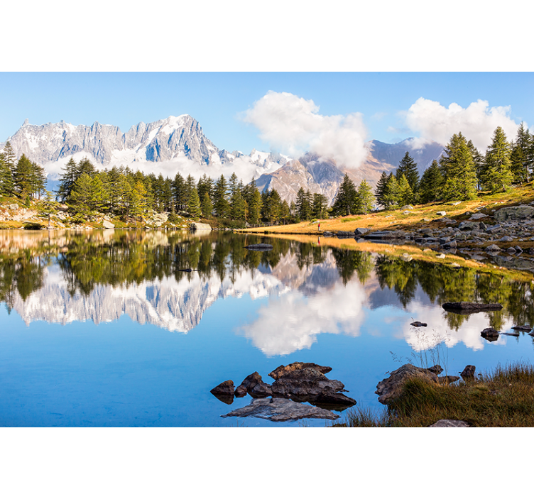 Fototapete landschaft mit bergspiegelung - TenStickers