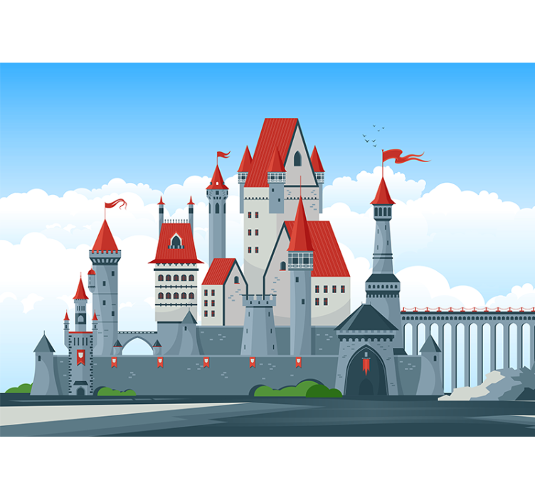 Fototapete fantasie schloss mit roten dächern - TenStickers