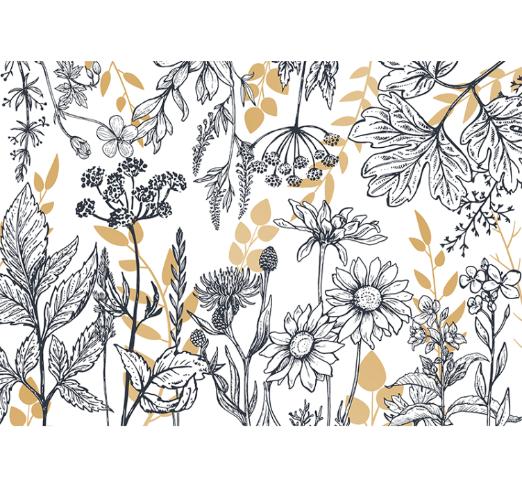 Fototapete blumen botanische konturillustration - TenStickers