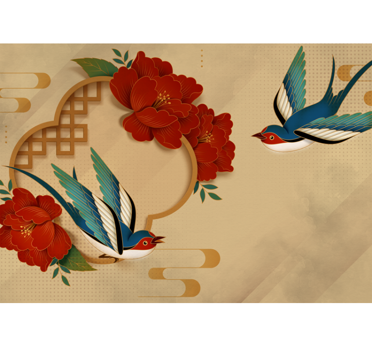 Fototapete blumen schwalbe und blüten - TenStickers