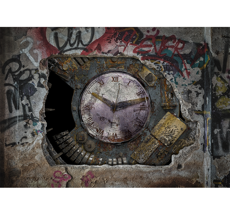 Fototapete graffiti design mit rostiger uhr - TenStickers