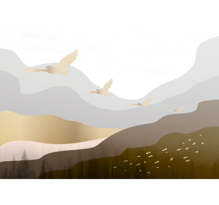 Fototapete wald mit fliegenden vogelsilhouetten - TenStickers