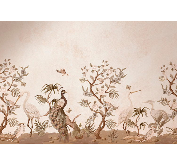 Tapete Wohnzimmer beige Vintage Fauna Design - TenStickers