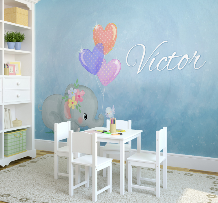 Fototapete Kinderzimmer Baby Elefant mit Namen - TenStickers