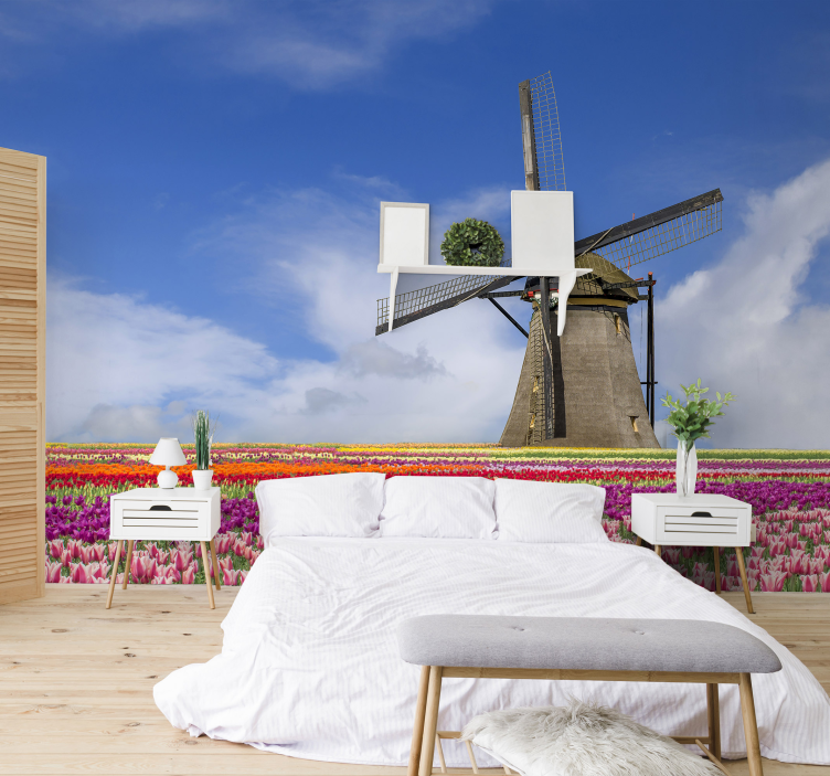 Fototapete Städte Amsterdam Tulpenfeld Windmühle - TenStickers