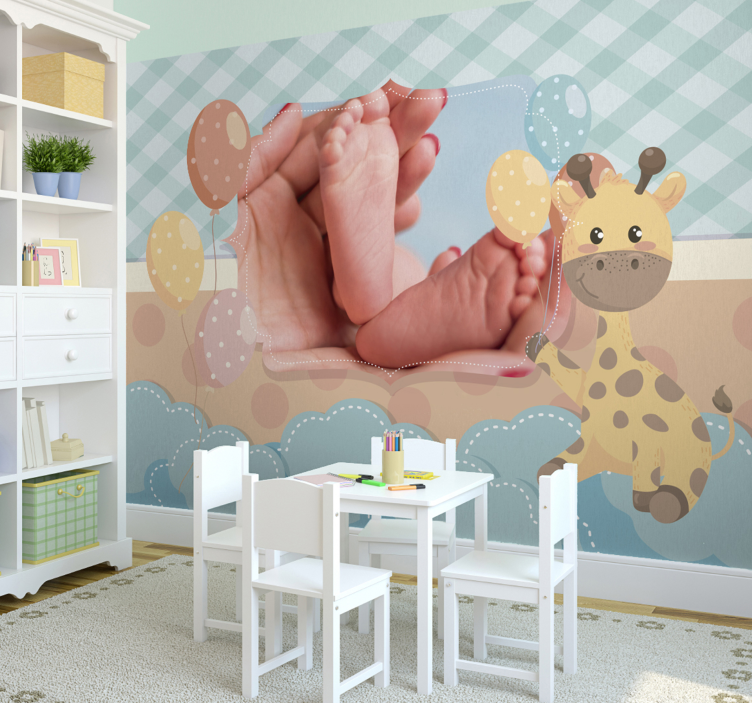 Fototapete Babyzimmer giraffe mit personalisiertem bild - TenStickers