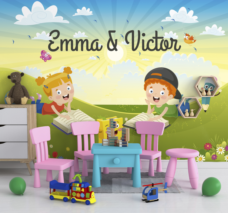 Fototapete Kinderzimmer Kinder mit Büchern - TenStickers