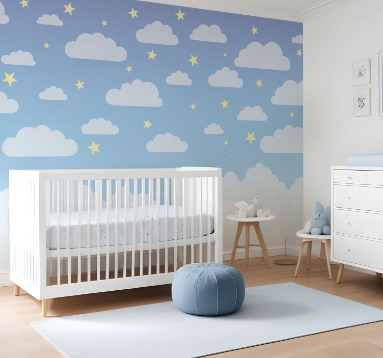 Fototapete Babyzimmer Wolken und Sterne - TenStickers