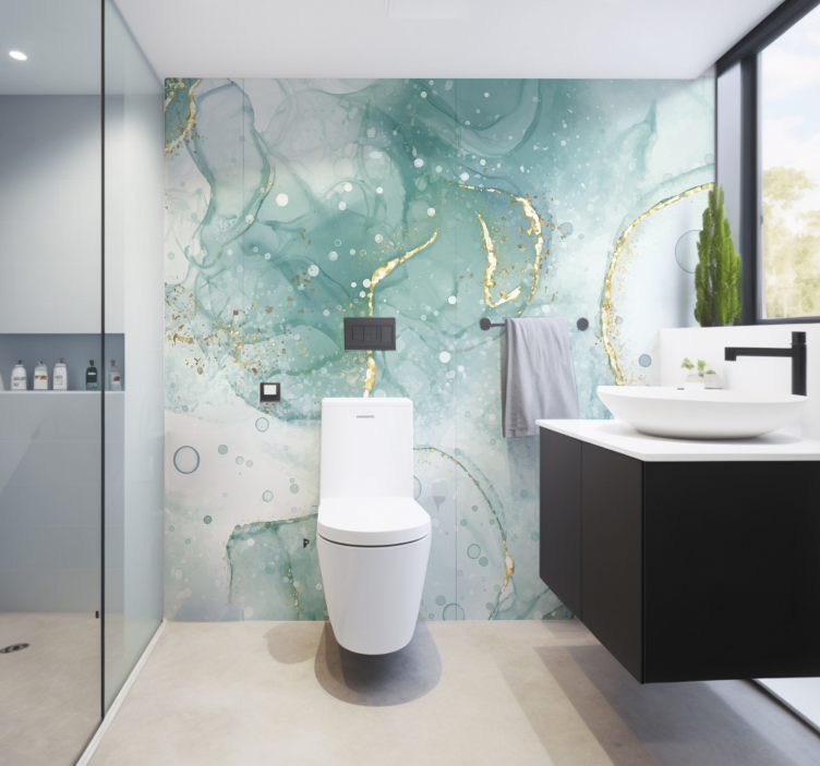 Fototapete Badezimmer türkis goldener Marmor - TenStickers