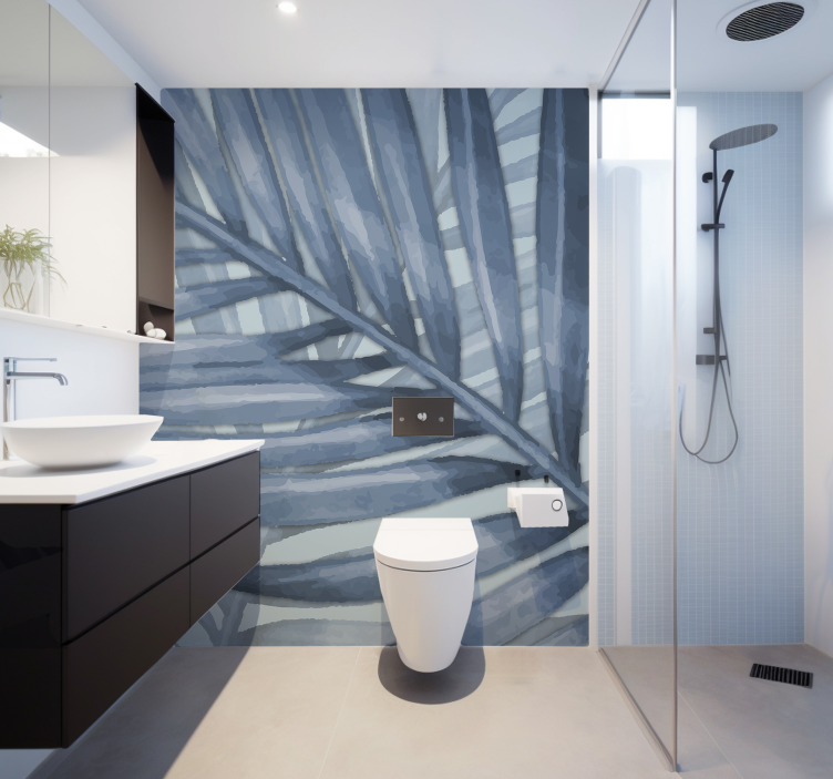 Fototapete Badezimmer blaues tropisches Blatt - TenStickers