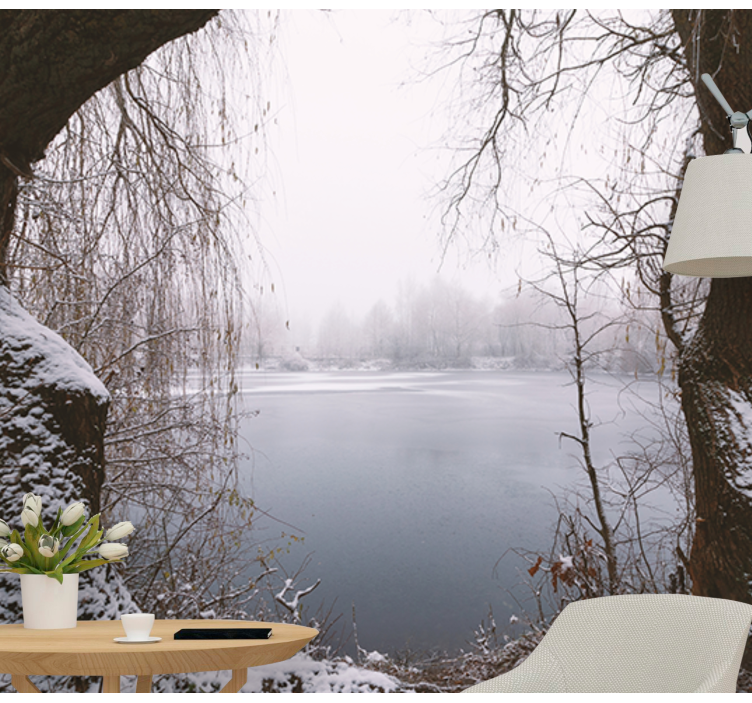 Fototapete Berge blick auf den zugefrorenen see - TenStickers