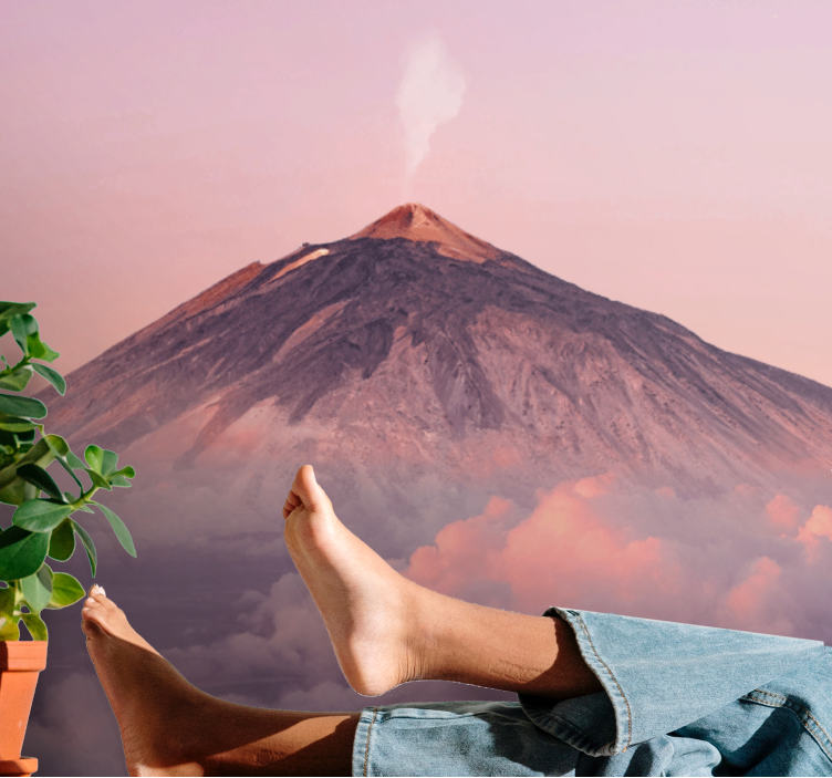 Fototapete berge vulkan gipfel im nebel - TenStickers