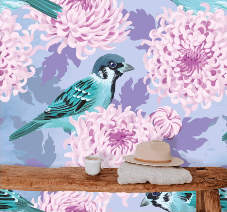 Fototapete blumen blaue vogelblüten - TenStickers