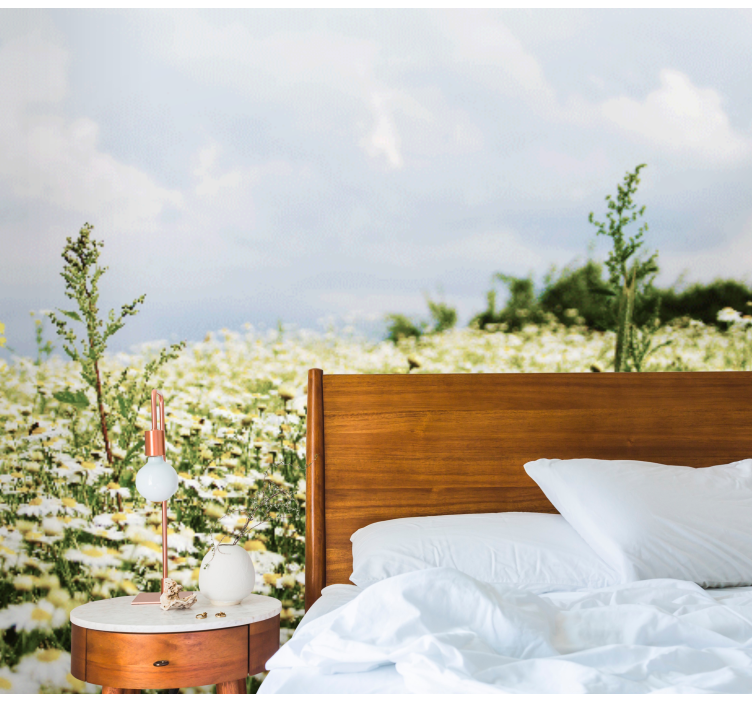 Fototapete Blumen gänseblümchenfeldszene - TenStickers