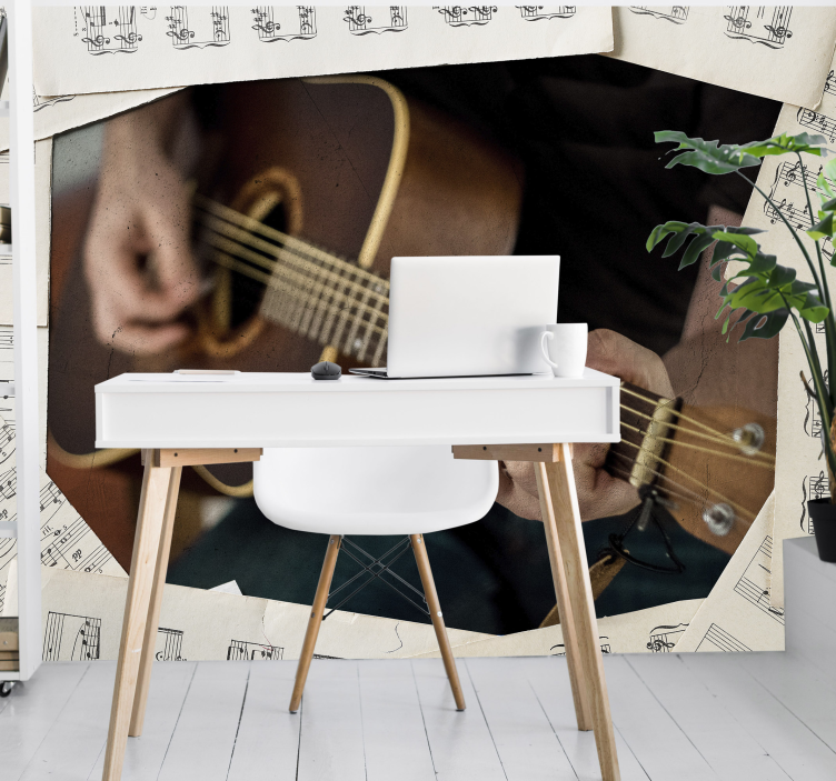 Fototapete Jugendzimmer gitarre und noten - TenStickers